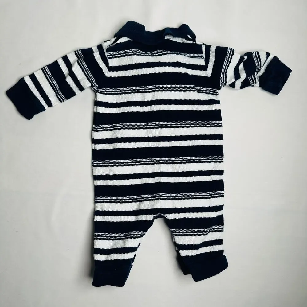 Ralph Lauren Long Sleeve Navy & White Striped Jumpsuit Romper Sz 3mo